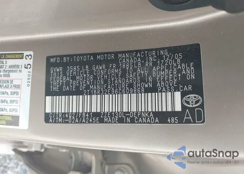 2006 Toyota Corolla Le from USA, damaged, VIN 2T1BR32E96C609868